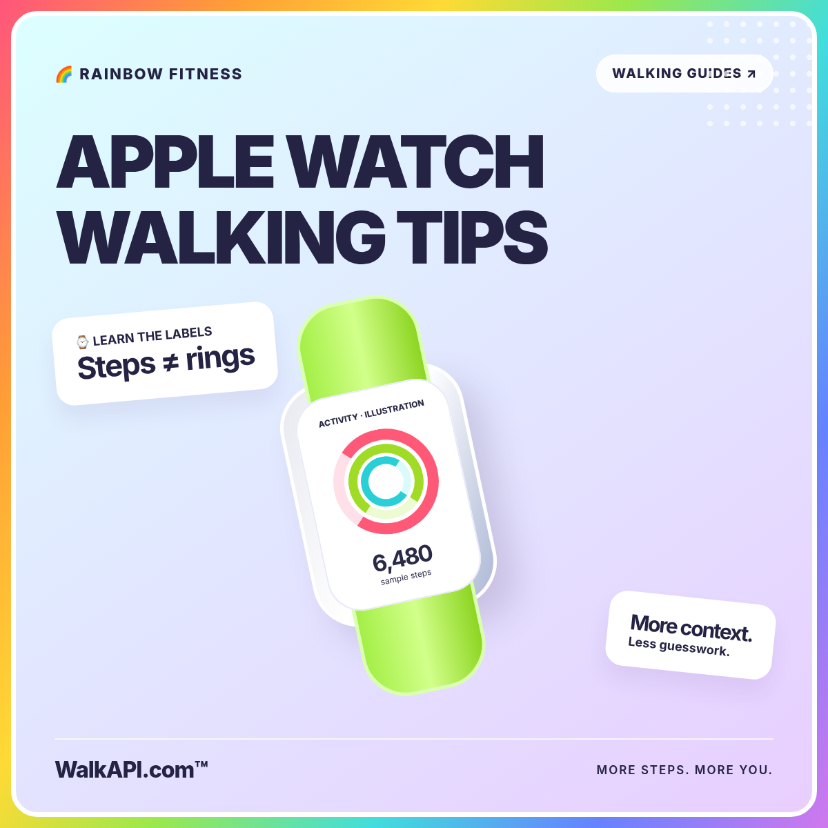 APPLE WATCH WALKING TIPS — rainbow wearables & health illustration branded WalkAPI.com™